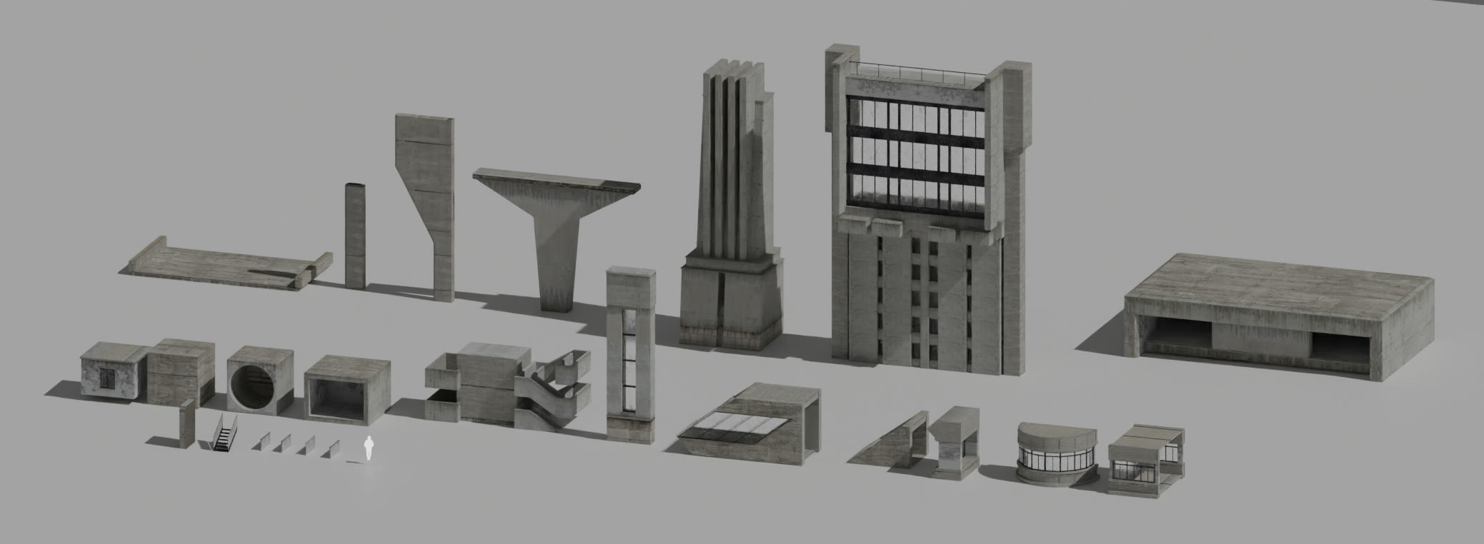 Rebels — brutalist concrete kitbash library