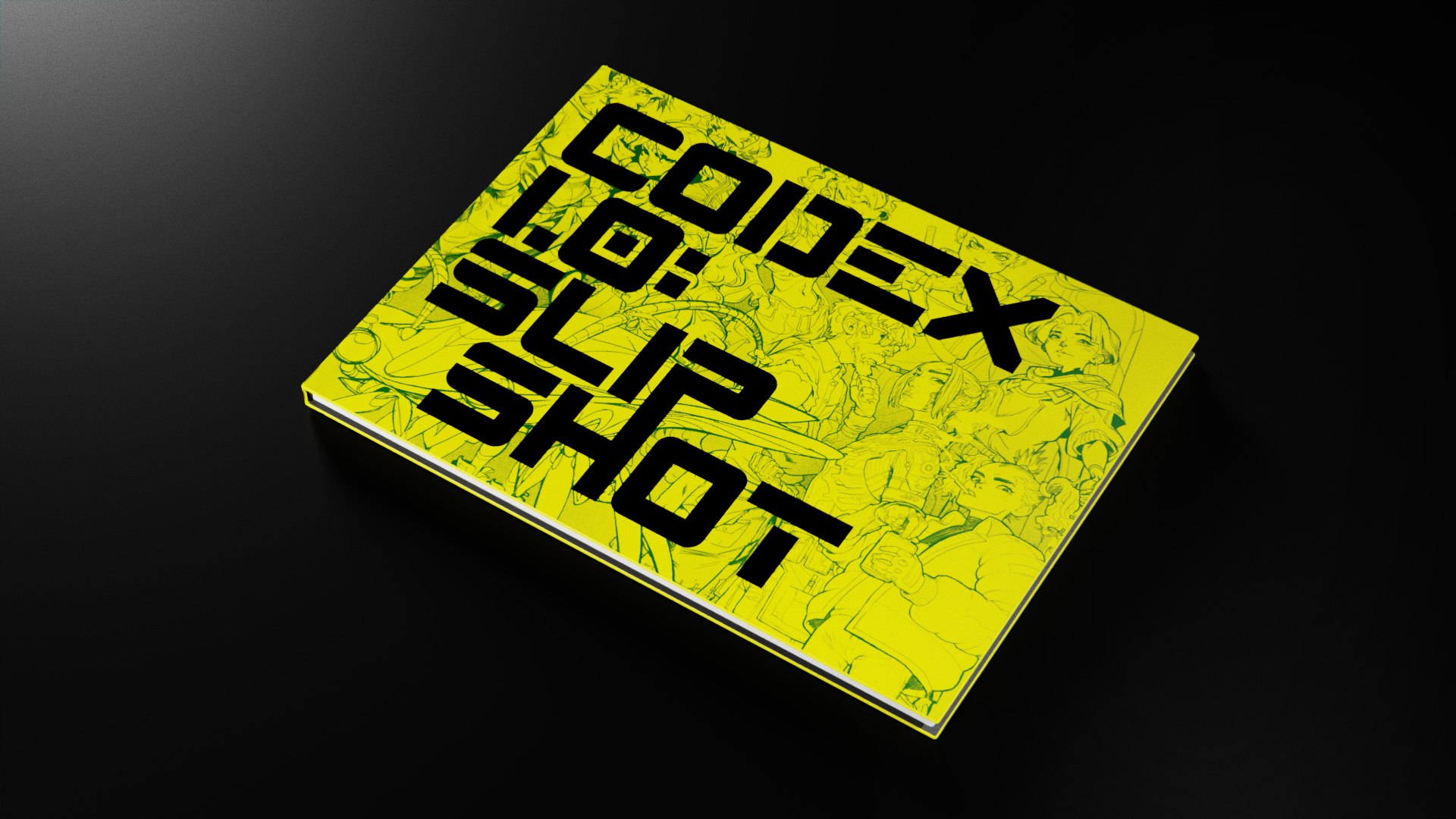 The acid yellow Codex 1.0 hardcover lying on a dark surface