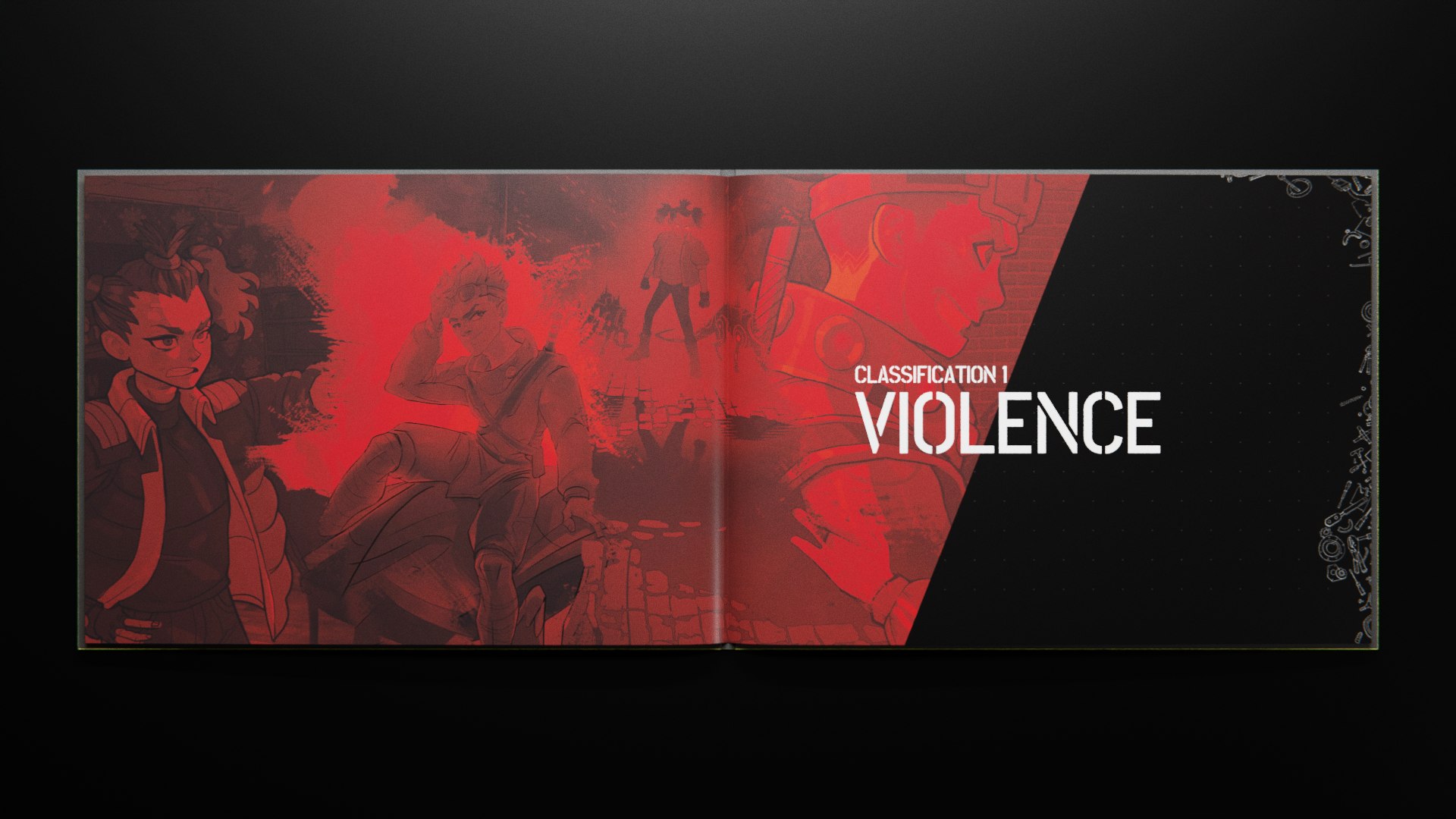 Codex 1.0 section opener for Classification 1: Violence, washed in red