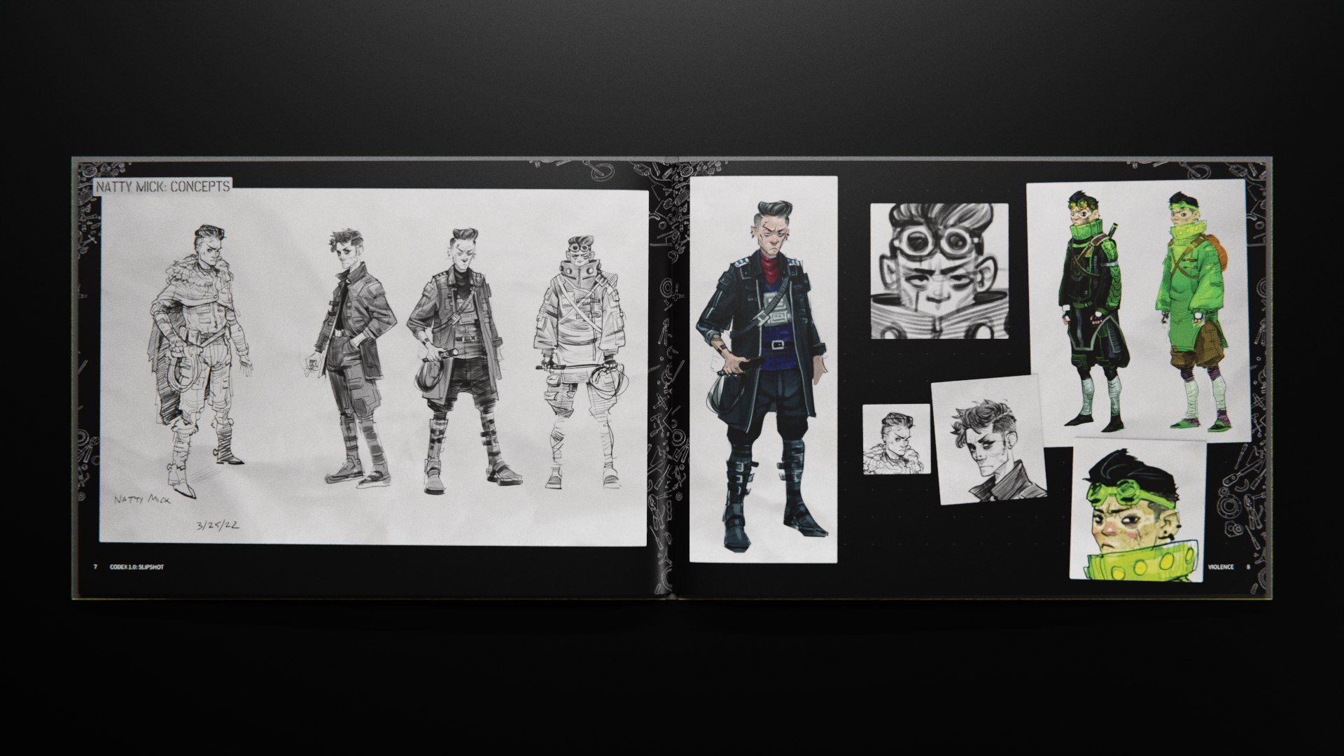 Codex 1.0 spread of character concept sketches