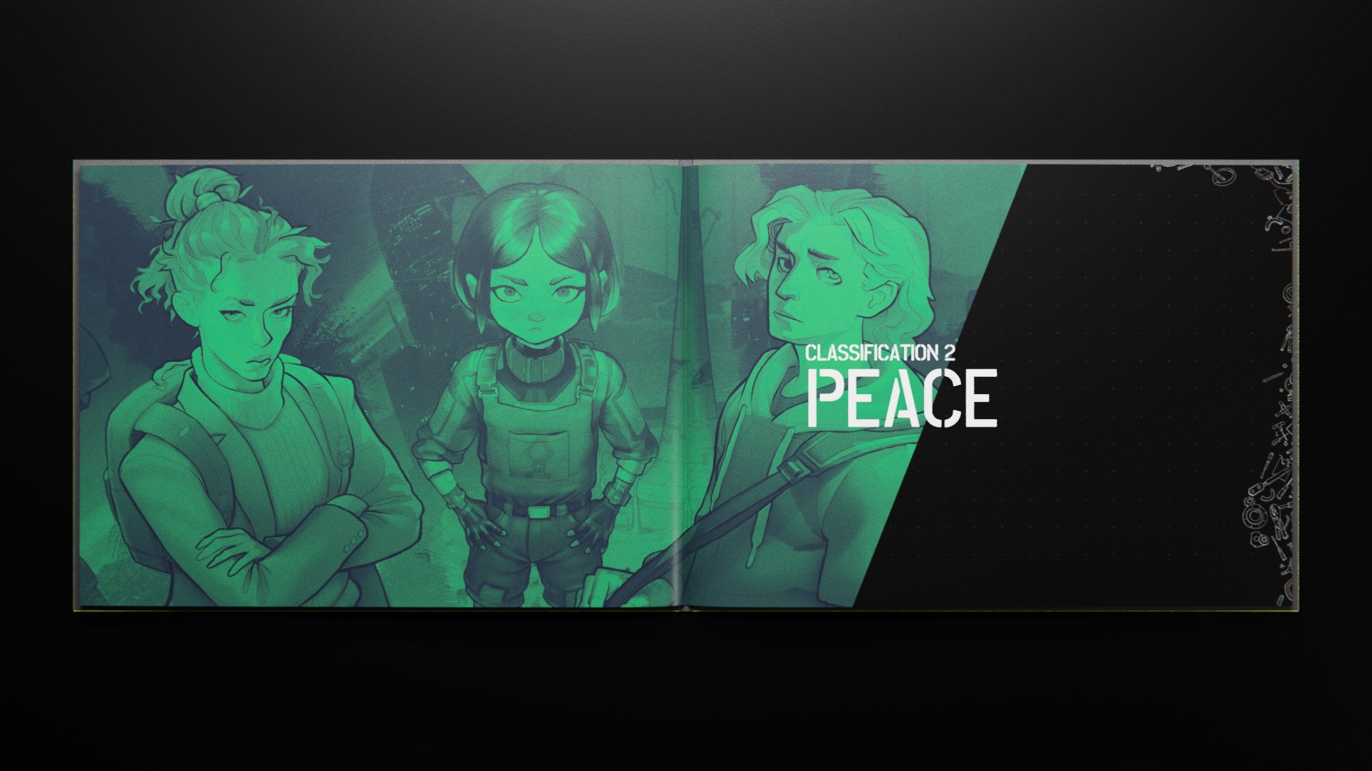 Codex 1.0 section opener for Classification 2: Peace, washed in green